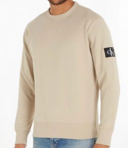 CALVIN KLEIN JEANS – Felpa Uomo Cotone Badge Beige