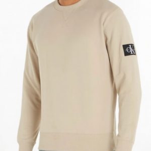 CALVIN KLEIN JEANS – Felpa Uomo Cotone Badge Beige