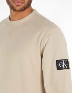 CALVIN KLEIN JEANS – Felpa Uomo Cotone Badge Beige