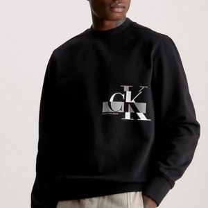 CALVIN KLEIN JEANS – Felpa in Pile di Misto Cotone Nero