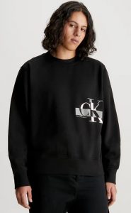 CALVIN KLEIN JEANS – Felpa in Pile di Misto Cotone Nero