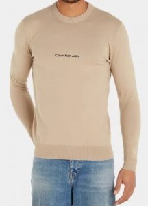 CALVIN KLEIN JEANS – Maglione Girocollo Uomo in Cotone Beige