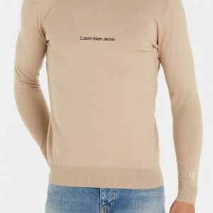 CALVIN KLEIN JEANS – Maglione Girocollo Uomo in Cotone Beige