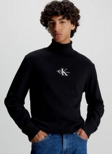CALVIN KLEIN JEANS – T-Shirt Collo Alto Manica Lunga Slim Nero