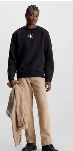 CALVIN KLEIN JEANS – Felpa in Pile di Misto Cotone e Logo Centrale Nero