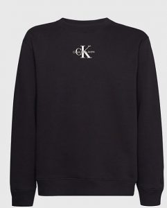 CALVIN KLEIN JEANS – Felpa in Pile di Misto Cotone e Logo Centrale Nero