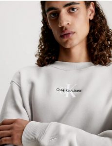 CALVIN KLEIN JEANS – Felpa in Pile di Misto Cotone e Logo Centrale Porpoise