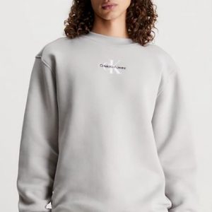 CALVIN KLEIN JEANS – Felpa in Pile di Misto Cotone e Logo Centrale Porpoise
