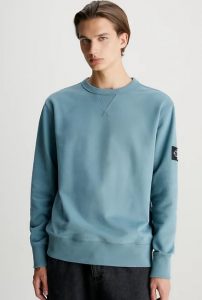 CALVIN KLEIN JEANS – Felpa Uomo Cotone Badge Celeste Pastello
