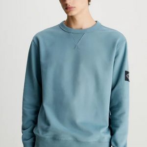 CALVIN KLEIN JEANS – Felpa Uomo Cotone Badge Celeste Pastello