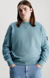 CALVIN KLEIN JEANS – Felpa Uomo Cotone Badge Celeste Pastello