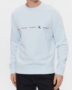 CALVIN KLEIN JEANS – Felpa Uomo Logo Repeat Celeste Pastello
