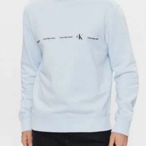 CALVIN KLEIN JEANS – Felpa Uomo Logo Repeat Celeste Pastello