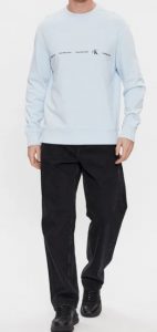 CALVIN KLEIN JEANS – Felpa Uomo Logo Repeat Celeste Pastello
