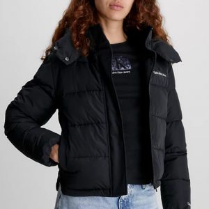 CALVIN KLEIN JEANS – Piumino Donna con Cappuccio in Poliestere Riciclato Nero