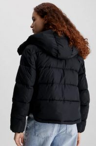 CALVIN KLEIN JEANS – Piumino Donna con Cappuccio in Poliestere Riciclato Nero