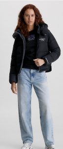 CALVIN KLEIN JEANS – Piumino Donna con Cappuccio in Poliestere Riciclato Nero