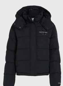 CALVIN KLEIN JEANS – Piumino Donna con Cappuccio in Poliestere Riciclato Nero