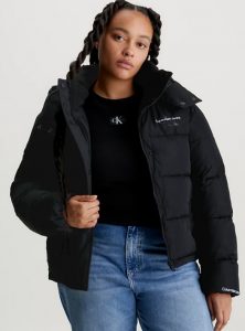 CALVIN KLEIN JEANS – Piumino Donna con Cappuccio in Poliestere Riciclato Nero