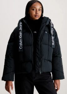 CALVIN KLEIN JEANS – Piumino Donna Corto con Fettuccia Logata Nero