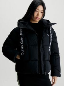 CALVIN KLEIN JEANS – Piumino Donna Corto con Fettuccia Logata Nero