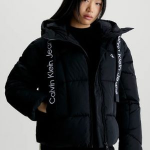 CALVIN KLEIN JEANS – Piumino Donna Corto con Fettuccia Logata Nero