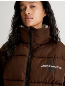 CALVIN KLEIN JEANS – Piumino Donna Imbottito Reversibile Stile Anni 90 Bianco/Marrone