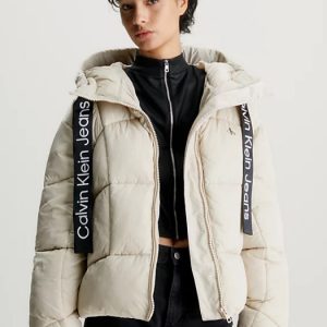 CALVIN KLEIN JEANS – Piumino Donna Corto con Fettuccia Logata Beige