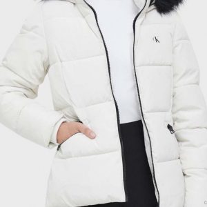 CALVIN KLEIN JEANS – Piumino Corto Donna con Cappuccio Attillato Bianco