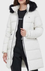CALVIN KLEIN JEANS – Piumino Donna con Cappuccio Attillato Bianco
