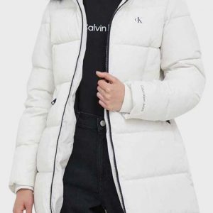 CALVIN KLEIN JEANS – Piumino Donna con Cappuccio Attillato Bianco