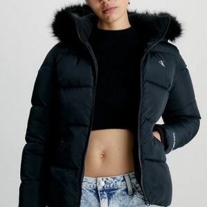 CALVIN KLEIN JEANS – Piumino Corto Donna con Cappuccio Attillato Nero
