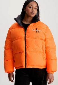 CALVIN KLEIN JEANS – Piumino Donna Imbottito Reversibile Stile Anni 90 Nero/Arancio