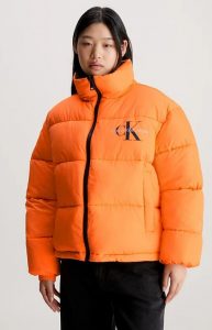 CALVIN KLEIN JEANS – Piumino Donna Imbottito Reversibile Stile Anni 90 Nero/Arancio