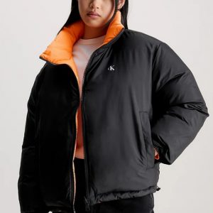 CALVIN KLEIN JEANS – Piumino Donna Imbottito Reversibile Stile Anni 90 Nero/Arancio