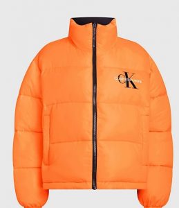 CALVIN KLEIN JEANS – Piumino Donna Imbottito Reversibile Stile Anni 90 Nero/Arancio