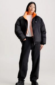 CALVIN KLEIN JEANS – Piumino Donna Imbottito Reversibile Stile Anni 90 Nero/Arancio