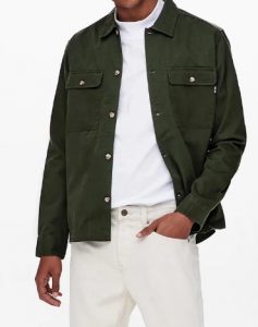 ONLY & SONS – Camicia Uomo Twill Overshirt Verde Scuro