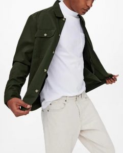 ONLY & SONS – Camicia Uomo Twill Overshirt Verde Scuro
