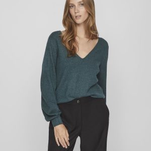 VILA – Top a Maglia Donna Reversible Verde Pino