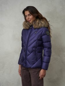 BLAUER – Piumino Donna con Bordo in Pelliccia Removibile Alicia Viola Bluastro int. Paisley Viola