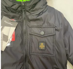 REFRIGIWEAR – Piumino Kids-Junior Reversible con Cappuccio e Tasca Nero/Verde Fluo