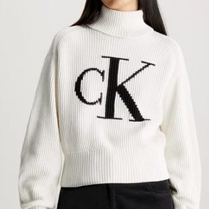 CALVIN KLEIN JEANS – Maglione Donna con Monogramma Taglio Relaxed Bianco