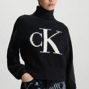 CALVIN KLEIN JEANS – Maglione Donna con Monogramma Taglio Relaxed Nero