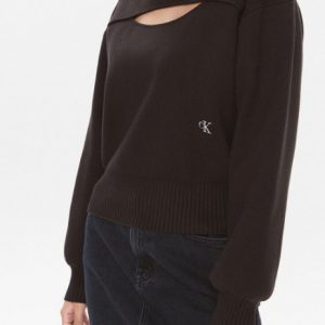 CALVIN KLEIN JEANS – Maglione Donna Lavorato a Maglia con cut-out Nero