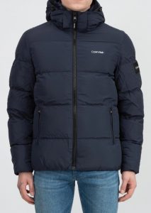 CALVIN KLEIN – Piumino Uomo con Cappuccio in Nylon Arricciato Blu