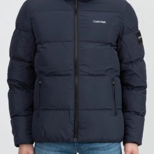 CALVIN KLEIN – Piumino Uomo con Cappuccio in Nylon Arricciato Blu