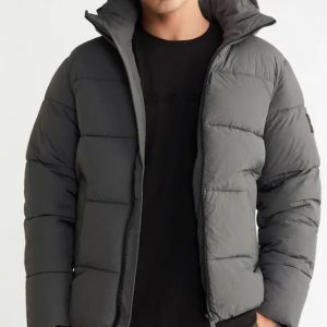 CALVIN KLEIN – Piumino Uomo con Cappuccio in Nylon Riciclato Grigio