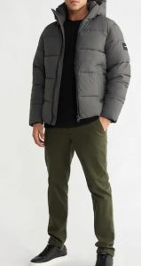 CALVIN KLEIN – Piumino Uomo con Cappuccio in Nylon Riciclato Grigio