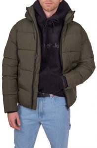 CALVIN KLEIN – Piumino Uomo con Cappuccio in Nylon Riciclato Oliva Scura